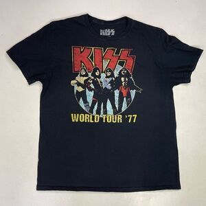 KISS World Tour 77 Retro Graphic T-shirt Women Large Black Short Sleeve Music
